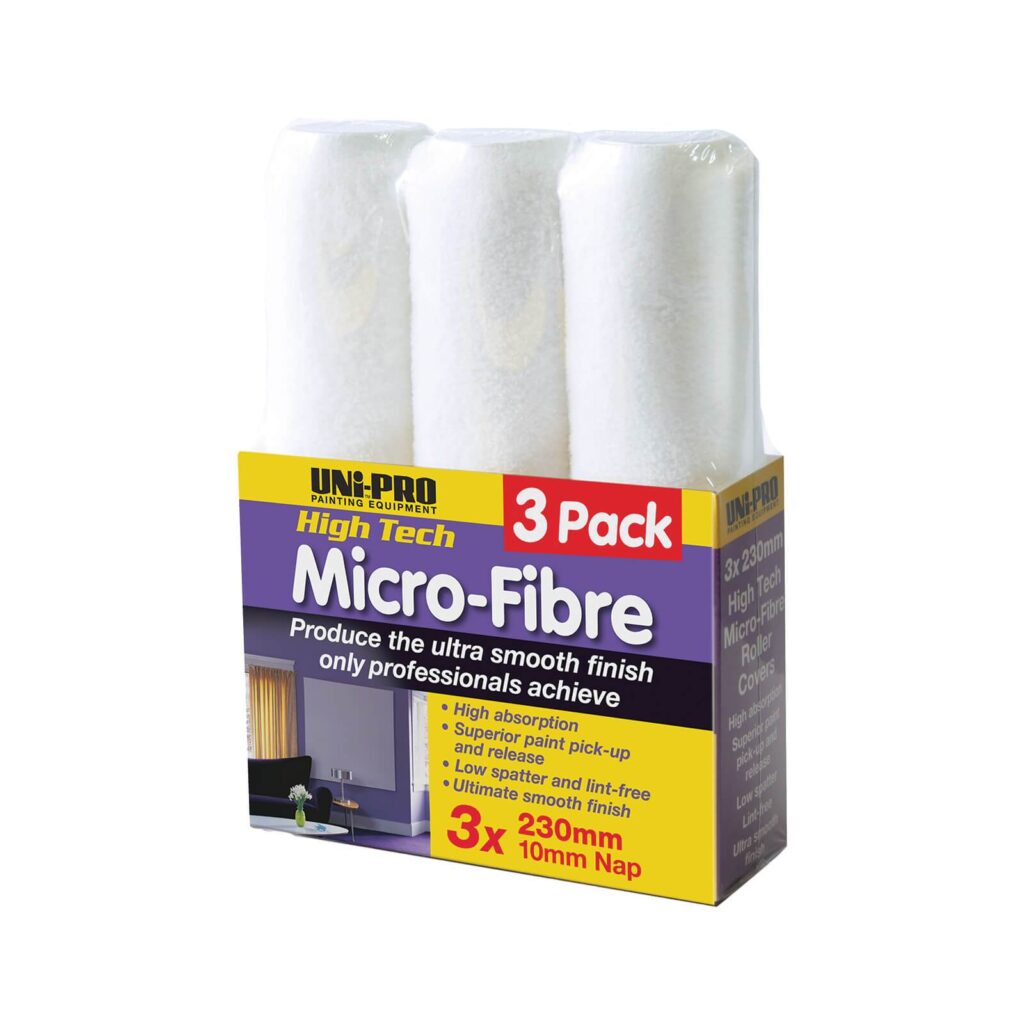 uni pro microfibre roller cover 3 pack 10mm nap 230mm img